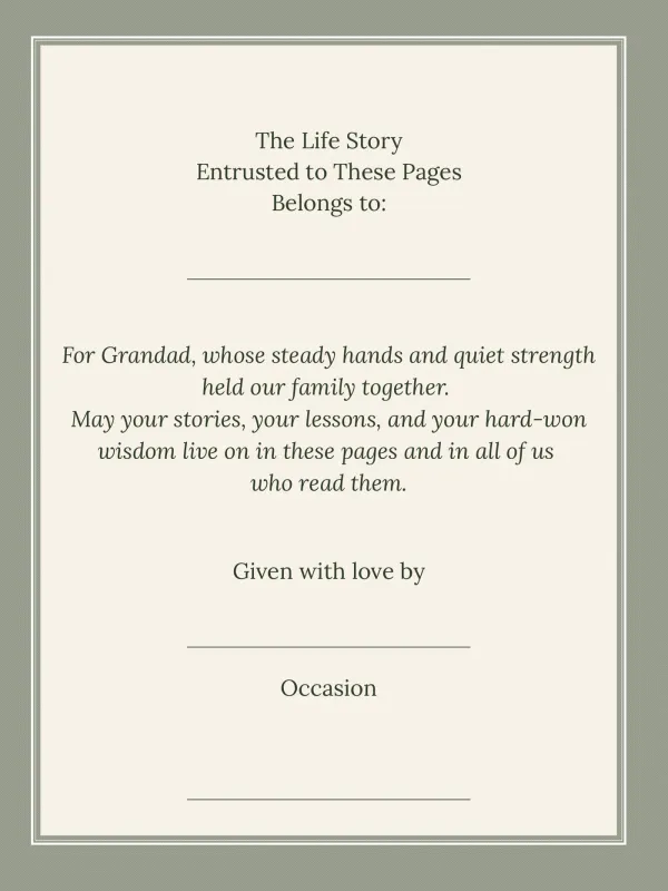 Dear Grandad, page 2 in the colour edition — The Life Story Entrusted to These Pages