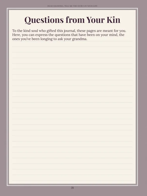 Dear Grandma, page 28 in the colour edition — Questions from Your Kin