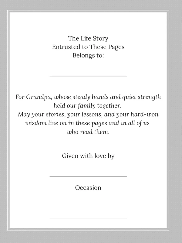 Dear Grandpa, page 2 — The Life Story Entrusted to These Pages