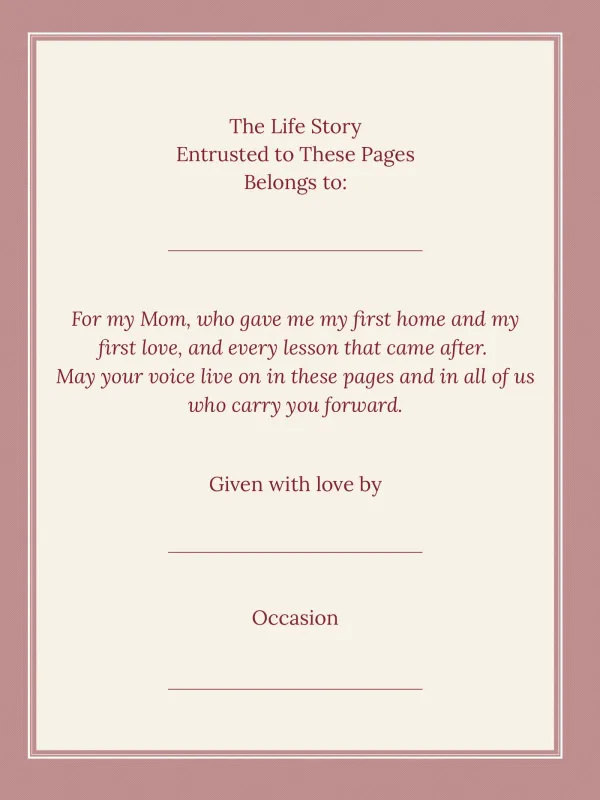 Mom, page 2 in the colour edition — The Life Story Entrusted to These Pages