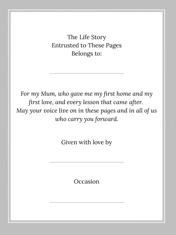 Dear Mum, page 2 — The Life Story Entrusted to These Pages