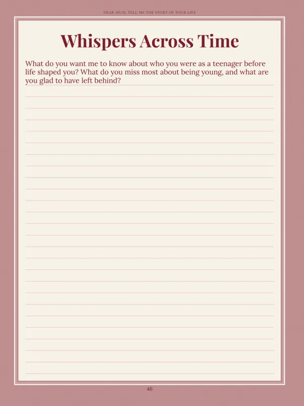 Dear Mum, page 46 in the colour edition — Whispers Across Time