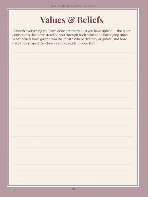 Dear Nan, page 106 in the colour edition — Values & Beliefs