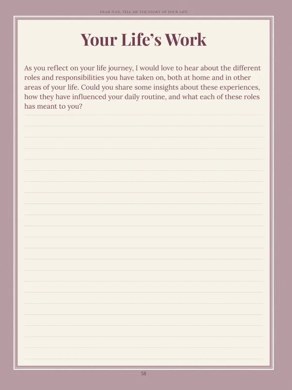 Dear Nan, page 58 in the colour edition — Your Life’s Work