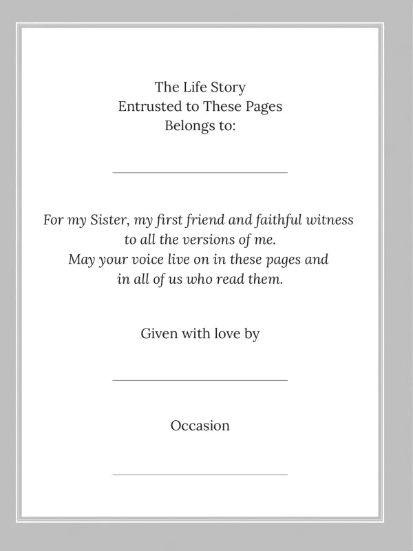 Dear Sister, page 2 — The Life Story Entrusted to These Pages