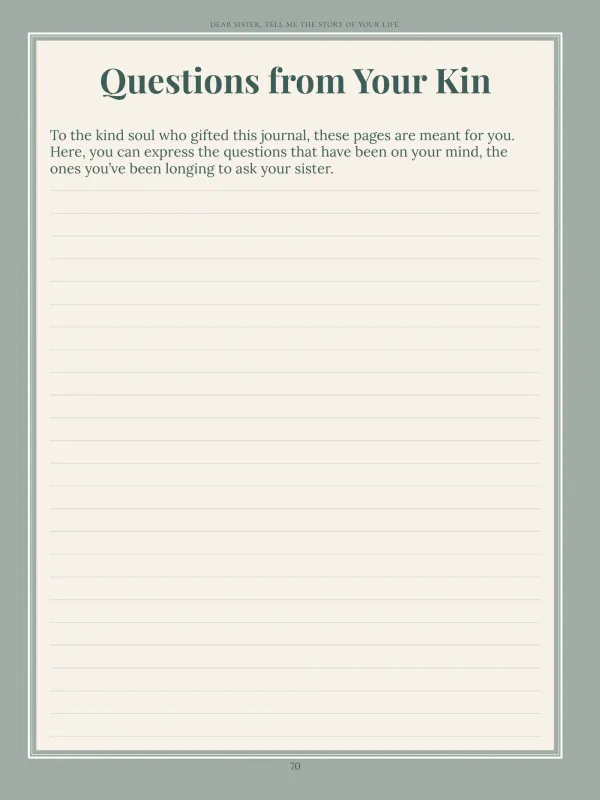 Dear Sister, page 70 in the colour edition — Questions from Your Kin